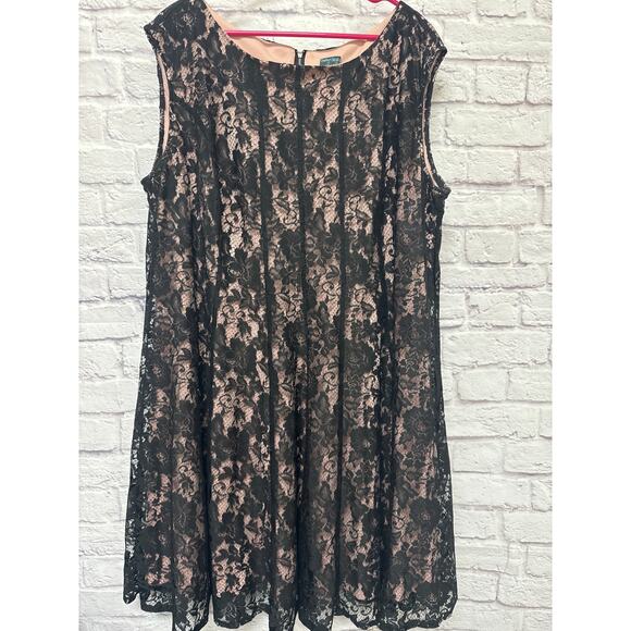 Gabby Skye Black Lace Formal Midi A Line Dress Pink Lining Plus SZ 24W NWOT - Picture 1 of 4